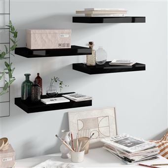 vidaXL Wandschappen zwevend 4 st 40x23x3,8 cm MDF hoogglans zwart323765 - 1