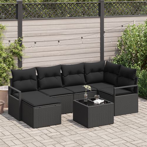 vidaXL Ensemble de Canapés 7 pc Noir polyrotin