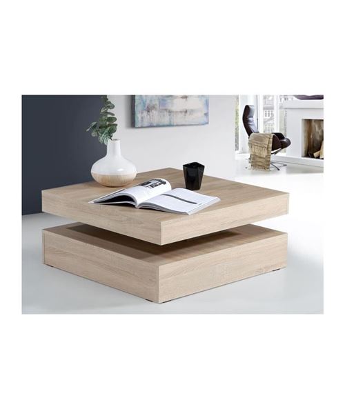 table basse plateau rotatif - carré - chene - 78 x 78 x 36 cm