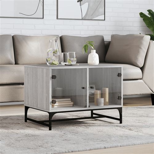 Vidaxl Gris Table Basse Sonoma Portes Verre - Image 3