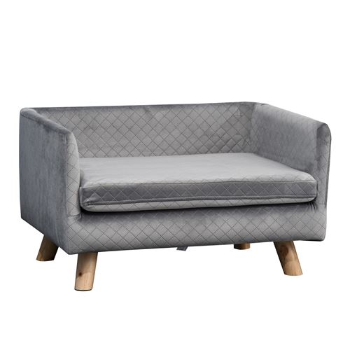 Canapé chien lit pour chien design scandinave coussin moelleux pieds bois massif dim. 64 x 45 x 36 cm velours gris