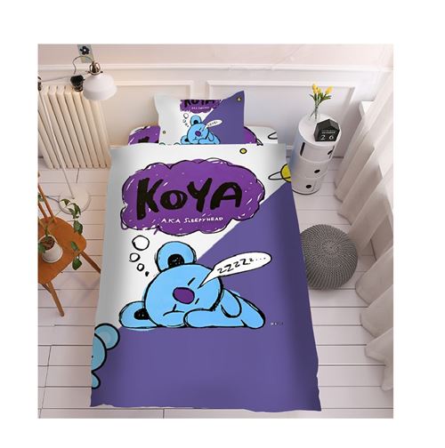 Set de housse de couette BT21 en coton 150x200cm avec drap housse 160*230cm et 2 taies d'oreiller 48*74cm - Koya