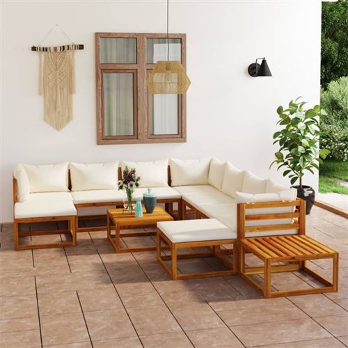 Salon de jardin 12 pcs avec coussin cr&egrave;me bois d'acacia massif 3057650
