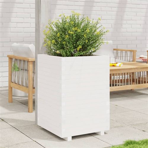 Vidaxl Blanc Jardinière 50X50x72,5 Cm - Bois De Pin Massif - Image 2
