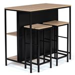 Table De Bar îlot Juno - Bois Blanc & Plateau Hêtre | 113x60x90cm | Rangement étagères | Pour Cuisine