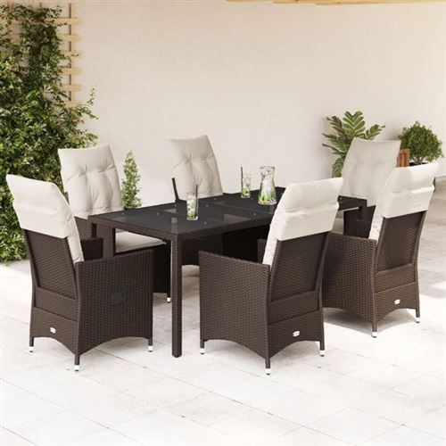 Non Communiqué Marron Vidaxl Ensemble À Manger De Jardin Et Coussins 7 Pcs Rotin, Ensemble De Salle À Manger D'extérieur 3276773