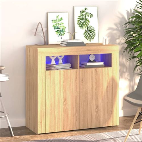 Vidaxl Buffet Avec Lumières Led - Chêne Sonoma - 80 X 35 X 75 Cm - Image 3