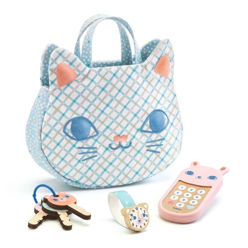 Non Communiqué Multicolore Sac À Main Petit Chat Avec Accessoires En Bois