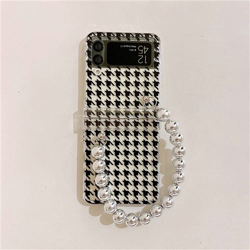 Coque avec Bracelet Pour Samsung Galaxy Z Flip 3 Frusde Plaid en Oiseau Etui de Protection-Noir