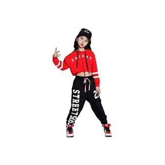 Déguisement de danse hip hop fille tenue de danse de rue costume de danse  jazz,ensemble de vêtements pour filles,rouge/noir,9-10 ans(taille  fabricant: - Déguisement enfant - Achat & prix