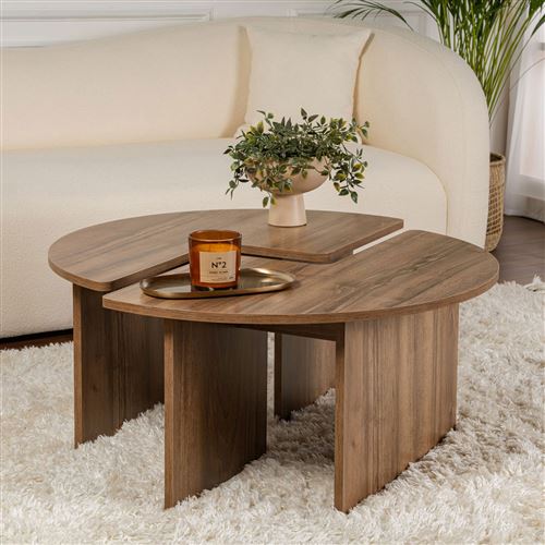 Table basse - MOIRA - Ronde - Noyer - 90 x 90 x 41 cm - Image 3