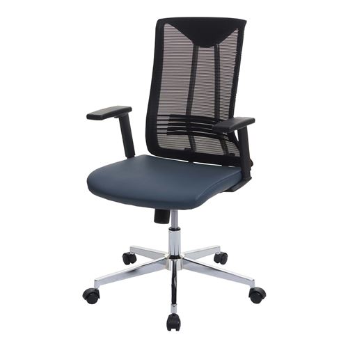 Chaise de bureau MENDLER HWC-J53 ergonomique similicuir bleu-gris