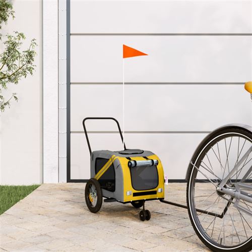 vidaXL Remorque de Vélo pour Animaux de Compagnie, Chariot à Vélo pour Chien avec Drapeau, Remorque de Vélo pour Chien, Jaune et Noir Tissu Oxford et Fer