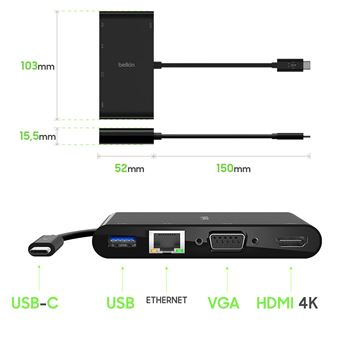 Adaptateur multimédia USB-C Belkin Noir + Recharge