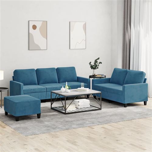 Non Communiqué Bleu Vidaxl Ensemble De Canapés 3 Pcs Avec Coussins Velours3201535