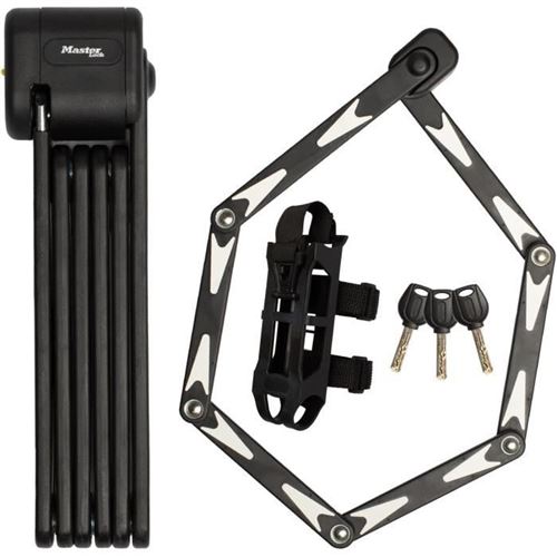 Antivol Vélo Pliable - Master Lock - 8333Eurdpro - Acier Trempé, 3 Clés, Certifié, Support Inclus