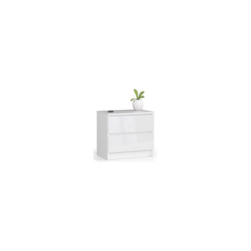 Commode akord k60 blanche 60 cm 2 tiroirs fa&ccedil;ade blanche brillante 60x40x55 cm