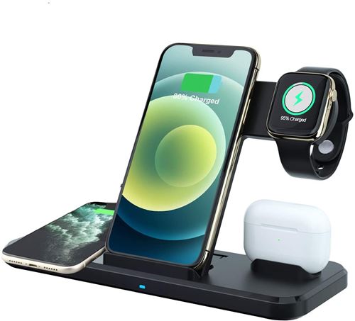  Chargeur Sans Fil, Station de Charge Sans Fil 4 en 1, Support de Charge Rapide 15 W(Noir)-