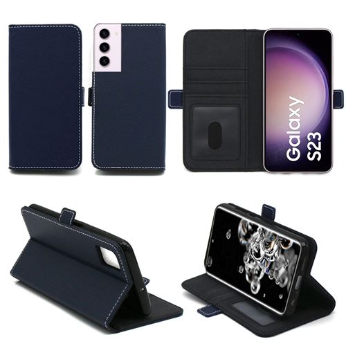 Housse bleue pour Samsung Galaxy S23 5G Etui bleu de protection Portefeuille à Rabat avec Porte Cartes XEPTIO
