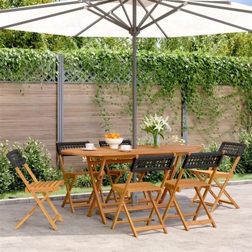 Non Communiqué Noir Vidaxl Chaises De Jardin Pliantes Lot De 6 Poly Rotin Bois Massif, Siège De Jardin, Chaise De Patio, Chaise À Manger De 3214593