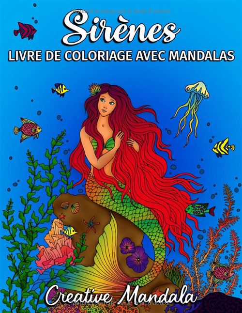 Sirènes – Livre de coloriage mandalas pour adultes, anti-stress, 50 illustrations marines, grand format 21,59 x 27,94 cm