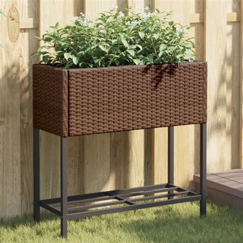 Non Communiqué Marron Jardinière Avec Étagère Résine Tressée - Image 1
