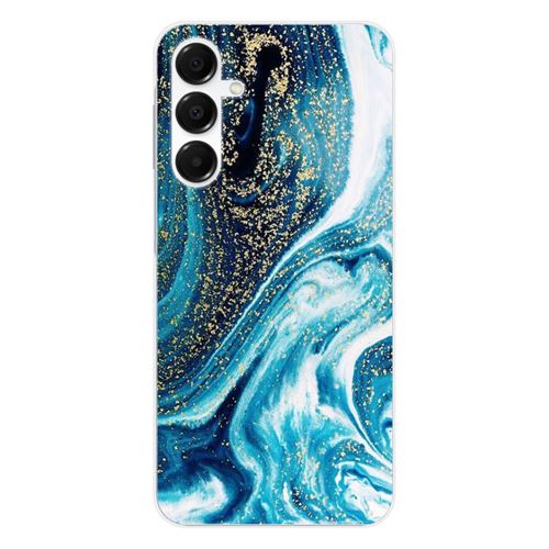 Coque en silicone imprimée compatible Samsung Galaxy A16 Marbre Bleu Pailleté