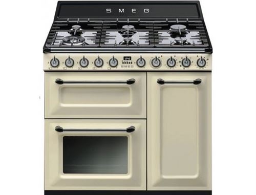 Smeg Victoria Tr93p - Cuisinière (four à Deux étages) - Pose Libre - Largeur : 90 Cm - Profondeur : 60 Cm - Hauteur : 91 Cm - Avec Système Auto-nettoyant - Crème