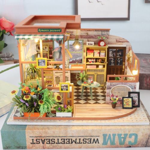 Maison miniature Bricolage 3D en bois Meubles LED Maison Puzzle décorez cadeaux Creative Pealer7453