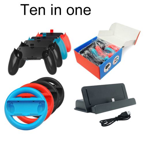 Nintendo Switch machine de jeu Accessoires de Costume 10 en 1（4 X volant+4 X Poignée+1 X chargeur hôte+1 X Type-c Ligne de données）