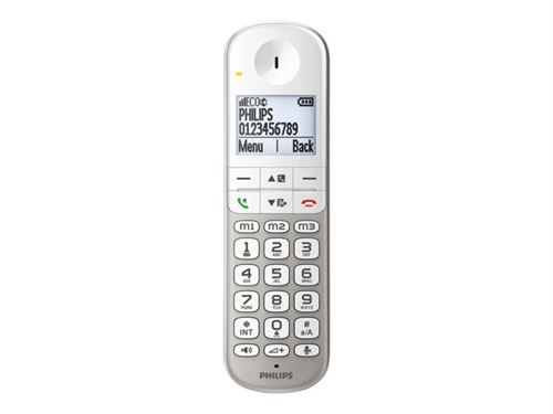 Philips XL4901S / 23 Téléphone Fixe sans Fil 16 Heures, Casque Compatible, numérotation directe, Haut-Parleur, My Sound, 2 numéros par Contact, antidérapants, réduction du Bruit Blanc/Or 