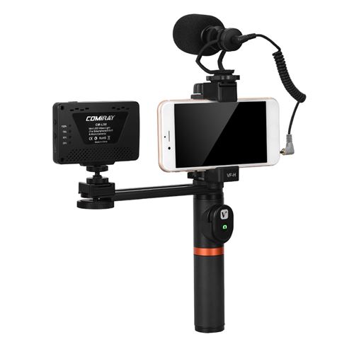ViewFlex VF-H6 Smartphone Vidéo Rig Main Poignée Grip Stabilisateur Kit avec Télécommande / LED Lumière / Vidéo Micropho