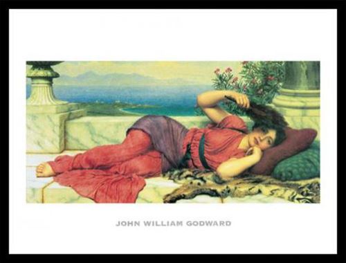 Poster Reproduction Encadré: John William Godward - Noon - Day Rest (60x80 cm), 4cm Cadre MDF Elegance, Noir