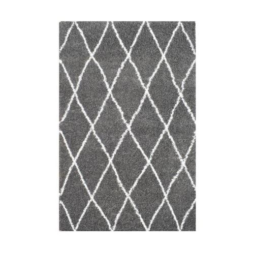 ASMA Tapis de salon Shaggy - Style berbere - 120 x 160 cm - Gris - Motif géométrique