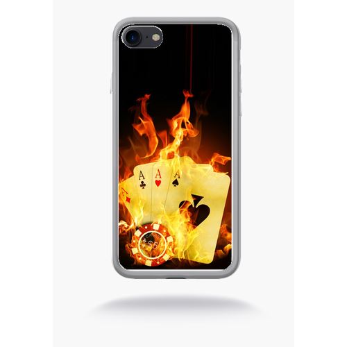 Coque Poker Feu Compatible Apple Iphone 7 Silicone Blanc Mat