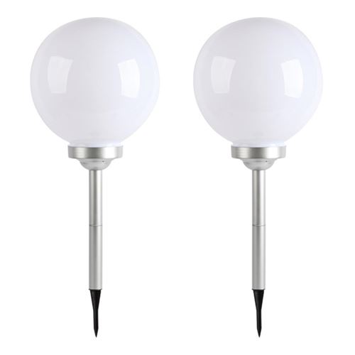 Lot de 2 boules solaires lumineuses à piquer balisage d'allée LED blanc MOONY ∅30 cm