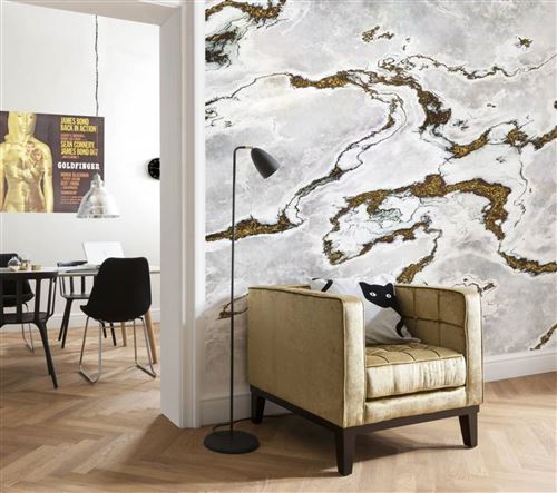 Komar 8–981 368 x 254 cm Marmoro Papier peint panoramique Motif marbre – Blanc/Blanc Cassé (Lot de 8)