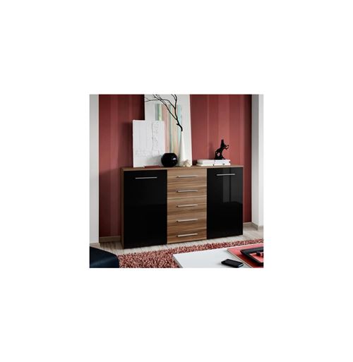 Paris Prix - Buffet 2 Portes Design fox 150cm Noir & Tiroirs Prunier