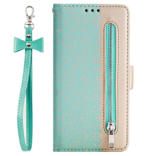 Etui en PU poche zippée à motif de fleurs en dentelle vert pour votre Apple iPhone XR (2019) 6.1 pouces
