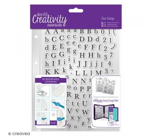 Set tampons clear avec pochette - Alphabet traditionnel - 129 pcs