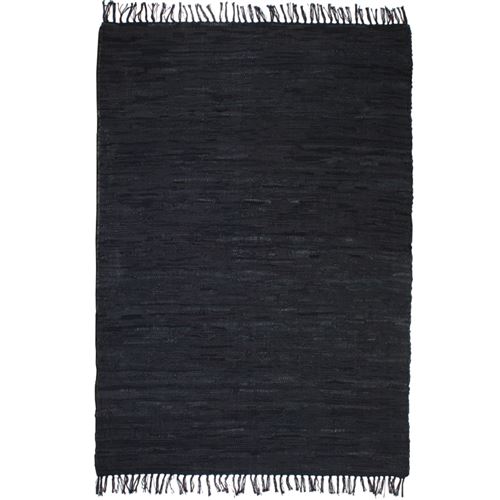 vidaXL Tapis Chindi Cuir tissé à la main 160 x 230 cm Noir