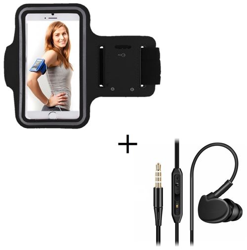 Pack Sport pour HTC 10 Smartphone (Brassard de Sport + Ecouteurs Sport INTRA-AURICULAIRE avec Micro) Courir T6 (NOIR)
