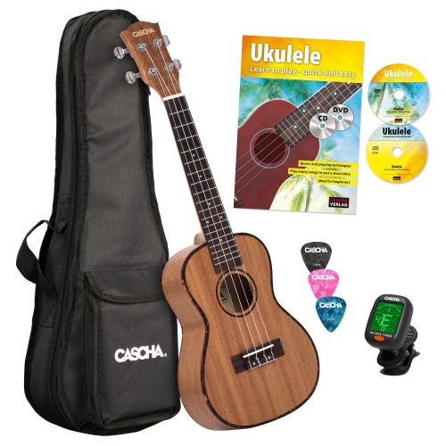 Cascha HH 2036 GB Premium Mahogany pack débutant ukulélé concert (en anglais)