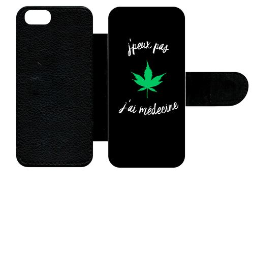 Etui À Rabat Apple Iphone 5 J Peux Pas J Ai Mdecine Feuille De Chanvre