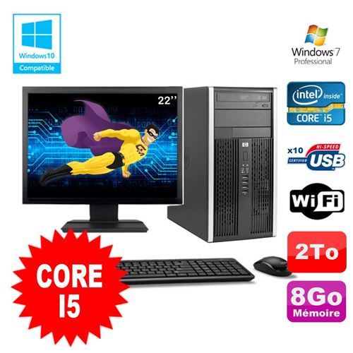 Pc tour hp pro 6200 core i5 3.1ghz 8go 2000go graveur wifi w7 ecran 22'