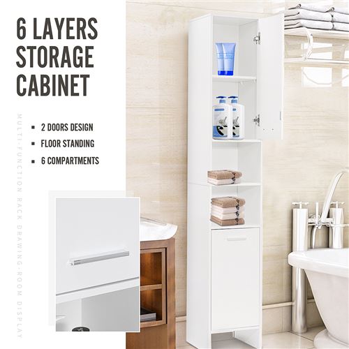 Tall Shelving Bathroom Storage 6 Compartment 30x30x170cm Tissue Towel Storage