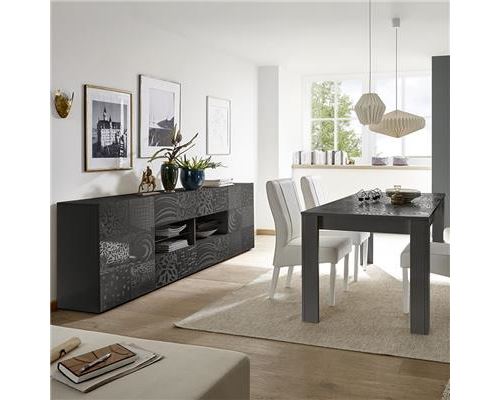 Séjour gris laqué buffet 4 portes 2 tiroirs design ELMA 2 - L 180 x P 90 x H 79 cm