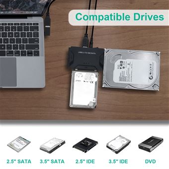 Câble adaptateur USB 3.0 pour disque dur SATA ou IDE de 2.5 ou
