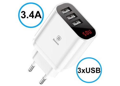 Chargeur Secteur Triple USB Baseus Mirror Lake - Blanc