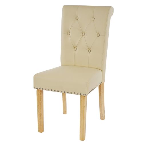 Lot de 2 chaises de salle à manger Chesterfield II similicuir crème, pieds clairs